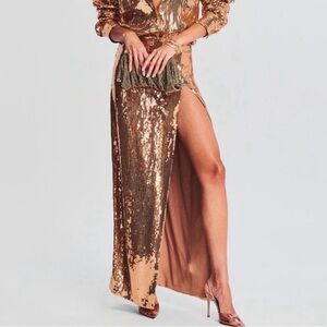 NWT Retrofete Savannah Sequins Maxi High Slit Skirt Size Small